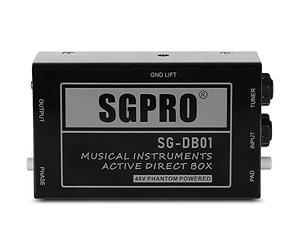 SGPRO Active Direct Box, Signal d'enregistrement DI Box pour Instruments de Musique comme Guitare, Guitare Basse et Clavier Live Performance ou Studio 1/4" vers XLR Ground Lift 48V Phantom Powered
