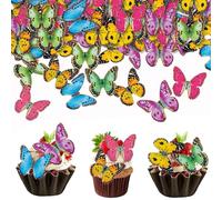SGQTGIMU 48Pcs Couleur Papillon Decoration GâTeau Topper De Papillon, Gluant Papier De Riz DéCoratif GâTeau 3D pour Mariage Anniversaire Fête