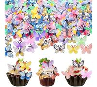 SGQTGIMU 72Pcs Couleur Papillon Decoration GâTeau Topper De Papillon, Gluant Papier De Riz DéCoratif GâTeau 3D Convient pour la décoration de gâteaux lors de mariages et de fêtes d'anniversaire