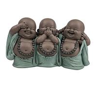 SGRIMALT Figurine 3 Bouddhas Chinois de la Sagesse, Bleu. Coll Méditation, L 18 cm