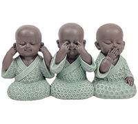 SGRIMALT Figurine 3 Bouddhas de la Sagesse, Coll Baby Zen, L 13 cm, Vert