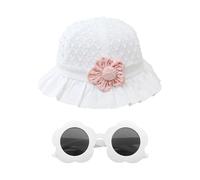 SGSCFG 1 Morceau De Chapeau De Pêche À La Pointe Et 1 Paire De Lunettes De Soleil, Chapeau De Soleil Respirant Des Enfants, Lunettes De Soleil De Fleurs Sucrées, Protection Solaire À L'Extérieur.