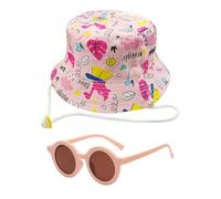 SGSCFG 1 Morceau De Chapeau De Pêche Au Dinosaure Rose Et 1 Paire De Lunettes De Soleil, Chapeau De Soleil Imprimé Pour Enfants, Chapeau Pelvien De Dessin Animé, Protection Solaire Extérieure.