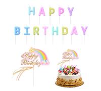 SGSCFG 13 Morceaux De Bougies d'anniversaire Colorés Et 1 Morceau D'Insert De Carte d'anniversaire Arc-en-Ciel, Apiculteurs Anglais, Plug-in Décorant des Gâteaux, Accessoires De Fête pour Enfants.