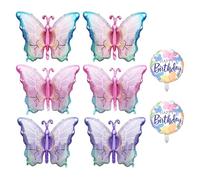 SGSCFG 6 Morceaux De Ballons De Papillon Dégradé Et 2 Morceaux De Ballons d'anniversaire, Jouets Gonflables pour Enfants, Décoration De Fête, Style Créatif De Papillons.