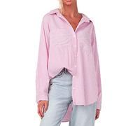 SGSD Chemise à rayures pour femme - Manches longues - Élégant - Vintage - Chemise à manches longues avec boutons - Haut LäSsig - Chemise à carreaux - Oversize, Rose, L