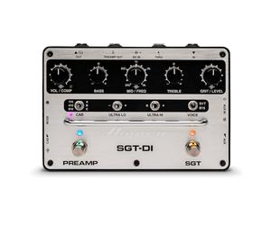 SGT-DI Bass Preamp - Préampli Ampeg avec footswitch, voicings SVT/B15, IR Loader, égaliseur 3 bandes à médiums ajustables, compresseur et filtres Ultra-Hi/Ultra-Lo - Argent Noir