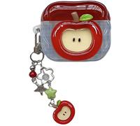 SGVAHY Coque pour AirPods 4 avec porte-clés - Joli motif pomme rouge en 3D - Coque en silicone souple pour femmes et filles - Coque de protection anti-chute et antichoc pour AirPods 4e génération