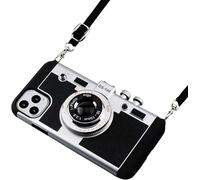 SGVAHY Emily in Paris - Coque pour iPhone 11 Pro, coque vintage pour appareil photo 3D, design unique, avec cordon de cou amovible, coque en silicone pour filles, enfants et femmes, couleur noire