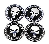 SGW Lot de 4 cache-moyeux autocollants Punisher Skull - 56 mm - Noir - En acrylonitrile butadiène styrène