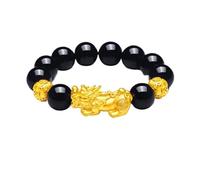 SGYEPOCFQ obsidian bracelet, Bracelet Pixiu en obsidienne unisexe, or 24 carats, AU999 - Symbole porte-bonheur, points forts, polyvalence haut de gamme(Black)
