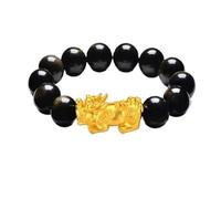 SGYEPOCFQ obsidian bracelet, Bracelet Pixiu en obsidienne unisexe, or 24 carats, AU999 - Symbole porte-bonheur, points forts, polyvalence haut de gamme(GRAY)