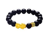 SGYEPOCFQ obsidian bracelet, Bracelet Pixiu en obsidienne unisexe, or 24 carats, AU999 - Symbole porte-bonheur, points forts, polyvalence haut de gamme(Green)
