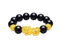 SGYEPOCFQ obsidian bracelet, Bracelet Pixiu unisexe en or 24 carats et obsidienne AU999 | Nuages en relief phosphorescents, mystique for les événements(Black)