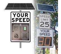 SgyGlyn Panneau de signalisation Radar à Del 20" x 27" / 24" x 36", Panneau de limitation de Vitesse à Radar Solaire avec Accessoires, Routes à Vitesse limitée White-24 x36