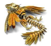 SGYYSG Dragon Wyvern à plumes, dragon imprimé 3D, dragon articulé avec ailes, jouets imprimés 3D, animal de compagnie de bureau - Parfait pour les amateurs de fantaisie (doré argenté)