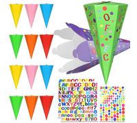 SGZIOO 12 Pièces Schultüte, Sacs à Sucre Pliables avec 5 Autocollants, Surprise DIY Sac à Sucre Pliable pour Le Premier Jour d'École Sac d'École pour Frères Et Sœurs