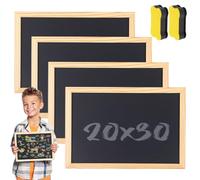SGZIOO 4 Pièces Petits Tableaux Noirs, 20 x 30 cm, A4 Tableau Noir Avec Cadre en Bois, avec 2 Éponges, Tableau Craie pour Enfants, Peinture, Mariage, Mémo, Fête, École