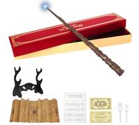 SGZIOO Baguette magique de 35 cm avec lumière, recharge USB, dans une boîte cadeau avec carte, carte de sort, carte de transport et porte-baguette magique, pour Halloween, cosplay, carnaval (B)