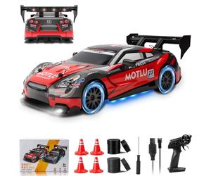 SGZIOO Voiture Télécommandée Drift 20km/h, 1:24 Voiture RC, 4WD Mini Voiture Télécommandée, Mini RC Car, 2,4 GHz, avec 4 Pneus et 4 Barrages de Route (Rouge)