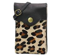 SH Leder ADA G3282 Sac à bandoulière pour femme en cuir véritable réglable bandoulière pour téléphone portable jusqu'à 6,8" 12 x 19 cm, Peau de vache léopard, Small