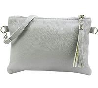 SH Leder - Anny G248 - Sac à bandoulière - En cuir véritable - 22 x 15 cm, gris clair, Small