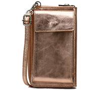 SH Leder Sarah G339 Sac à bandoulière multifonction en cuir véritable réglable pour téléphone portable jusqu'à 6,5" 11,50 x 19 cm, Rose doré, S