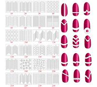 SH-RuiDu 24 Pochoirs de manucure pour ongles French Tip Guides Stickers Curved Fringe Guides Stickers