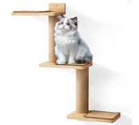 SH-RuiDu Mur d'escalade pour chat - 3 plateformes - Pivote à 360 ° - Avec tapis en sisal - Montage mural - Escalier pour chat - En bois d'hévéa naturel - Pour escalade, gratter, jouer