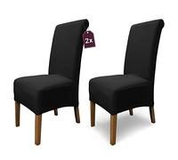 sh SCHEFFLER-HOME LIVE HOMESTYLE -Housses de chaise en coton extensible pour la maison Emma | Lot de 2 housses élastiques pour chaise de salle à manger | Housse Spandex avec bande élastique | Housse de chaise élégante, noire
