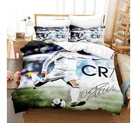 SHAARI Cristiano Ronaldo Housse de Couette Les Stars du Football, Parure de lit 3D en Microfibre avec Housse de Couette 220x240cm et taie d'oreiller pour Enfant 65x65cm