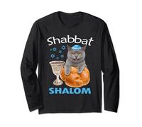 Shabbat Shalom Chat mignon avec kippa Manche Longue
