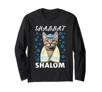 Shabbat Shalom Chemise Chat Mignon avec Kippa T-Shirt juif drôle Manche Longue
