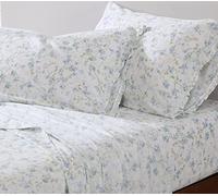 Shabby Chic® - Draps pour très Grand lit, Parure de lit en Coton Bio Doux et Respirant, décoration d'intérieur Florale avec taies d'oreiller à Volants (Ella Blue, très Grand lit)