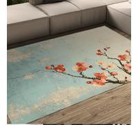 Shabby Chic Tapis Oriental Esthétique Rouge et Blanc Fleur de Punier Imprimer Mince Tapis de Sol pour Le Salon Buanderie Chambre à Coucher Antidérapant 180 x 270 cm