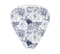 Shabby Flora Lot de 12 médiators universels en ABS, boutons de roses de jardin avec feuilles, fleurs, images romantiques, pour guitare acoustique et électrique, bleu, gris et blanc