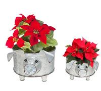 ShabbyDecor YurDoca Lot de 2 Bols galvanisés en Forme de Cochon pour Pot de Fruits ou jardinière décorative