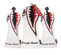 SHABIER Couvre-club de golf New War Shark Flying Tiger Warshark pour club de golf Taylormade M3 M4 M5 M6 SIM (conducteur blanc + Fairway + Hybird)