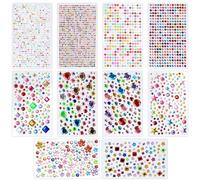 SHACHENH 1800 Pcs/10 feuilles de pierres précieuses auto-adhésives en strass étincelants,Autocollants Brillants,Pierres décoratives pour Artisanat,Stickers colorés pour filles,enfants cartes de vœux