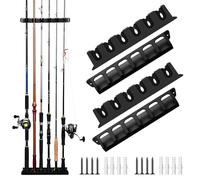 Shackcom 2 Pack Support Canne à Pêche Mural Porte Canne à Pêche Ratelier Verticaux à Montage Rod Rack Stockage de 6 Pôles Support de Rangement Mural de Canne à Pêche pour Garage Bateaux - Noir