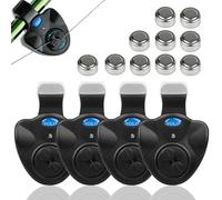 Shackcom 4pcs Alarme de Pêche Détecteurs de Touche électroniques de Canne à Pêche avec Indicateur Lumineux LED & Pêche Cloche Alarme Sondeur Sensible pour Pêche Nuit Maritime Nocturne -Noir