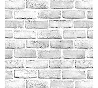 Shackcom Papier Peint Vintage Autocollant Mural Effet Brique Blanc et Gris Rouleau de Papier Décoratif Imitation Pierre Auto-Adhésif Imperméable 44.5x600cm pour Cuisine Chambre Salon Toilette