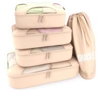 Shacke Pak - Lot de 5 cubes d'emballage - Organisateurs de voyage avec sac à linge (crème) (4sp-000012)