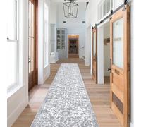 SHACOS Tapis de Couloir Extra Long Super Doux Gris 60x300cm Tapis de Passage Vintage avec Motif Fleurs Antidérapant et Lavable en Machine Tapis Long de Sol d'Entrée pour Couloir Passage Cuisine