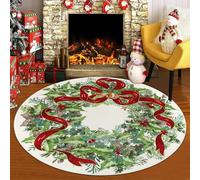 SHACOS Tapis de Salon de Noël Ronde 150 cm Tapis de Chambre Rond Poil Court Antidérapant Tapis de Décoration avec Motif de Noël Tapis de Sol Doux pour Décoration de Noël, Maison, Vacances, Fête
