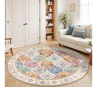 SHACOS Tapis de Salon Rond 120 cm Antidérapant Lavable Tapis de Chambre d'enfant, Salle à Manger, Chambre à Coucher, Bohè Multicolore