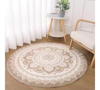 SHACOS Tapis de Salon Rond à Poils Courts 120 cm Tapis de Sol Décoratif Doux et Confortable Boho Moderne Antidérapant pour Salon Chambre, Beige
