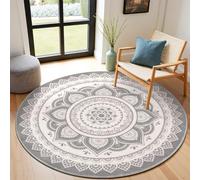 SHACOS Tapis Rond 120 cm Lavable en Machine Tapis Salon Rond Vintage Moelleux Antidérapant pour Chambre, Cuisine et Chambre d'enfant, Gris