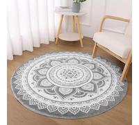 SHACOS Tapis Rond 120 cm Poil Court Gris Tapis Salon Chambre Antidérapant Tapis de Sol Décoratif Motif Ethnique Boho Tapis Rond Moderne pour Salon Chambre
