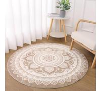 SHACOS Tapis Rond 160 cm Beige Poil Ras Tapis Salon Chambre Antidérapant Tapis de Sol Décoratif Motif Ethnique Boho Tapis Rond Moderne pour Salon Chambre